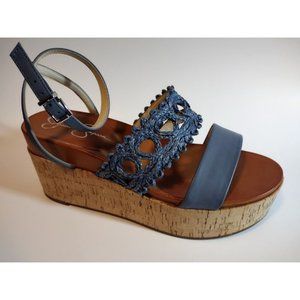 New Jessica Simpson Blue Brown Wedge Sandal Shoes